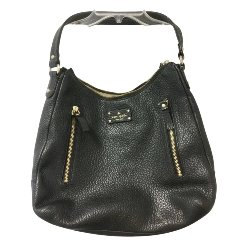 Kate Spade Black‎ Pebbled Leather Hobo Shoulder Bag Gold Hardware Large